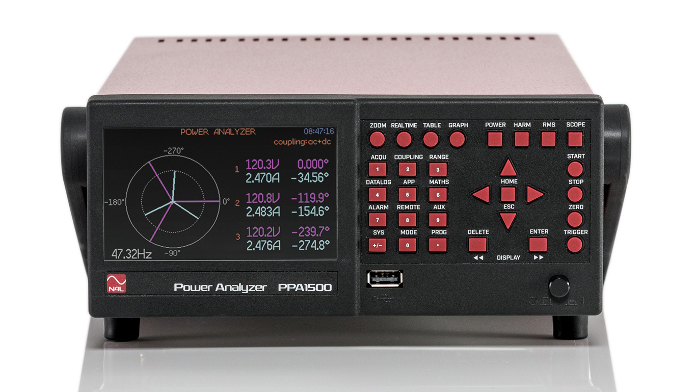 PPA1530 with vector mode displaying the current and voltage measurements on a three phase system, while simultaniously displaying the numerical readings including phase.