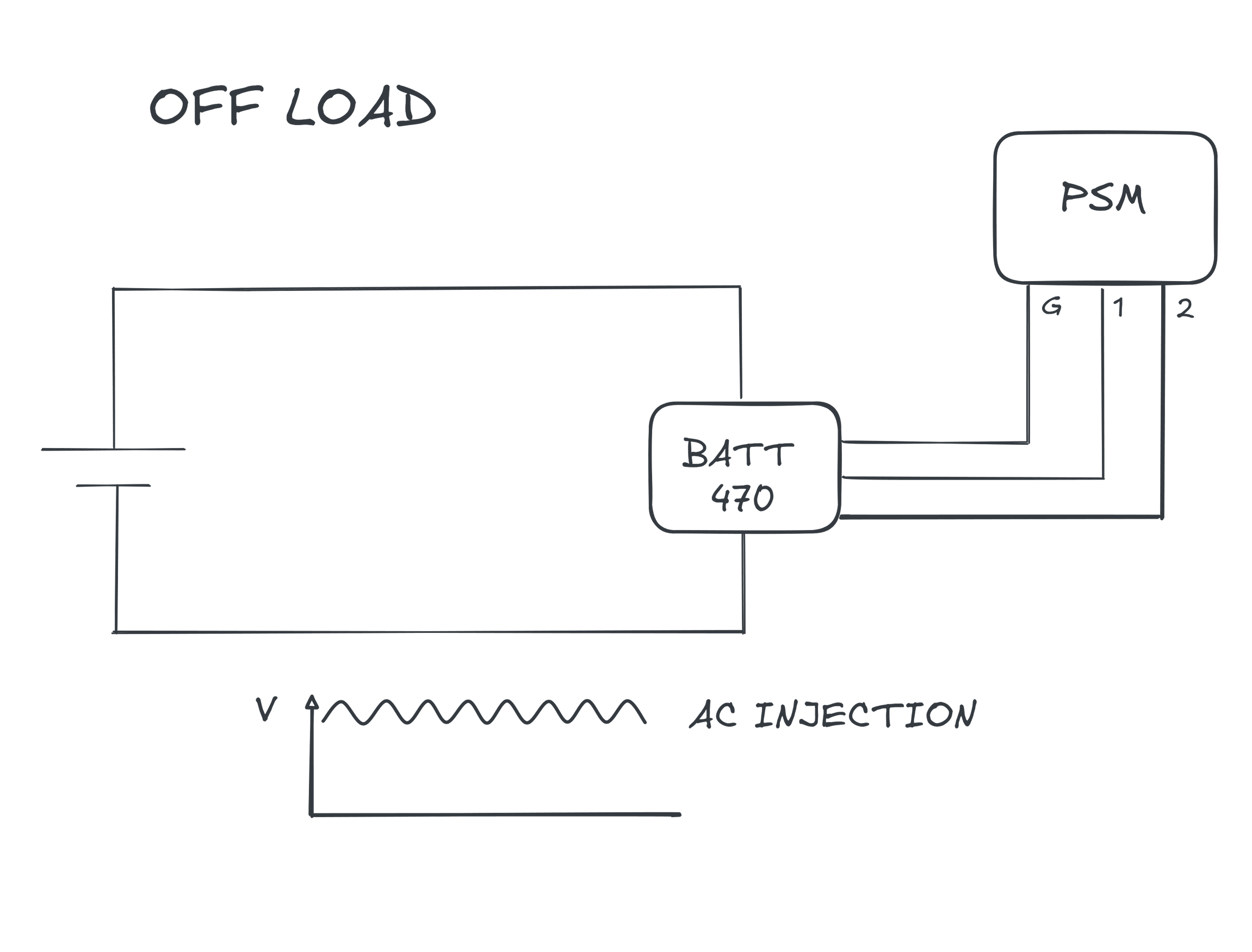 Schematic diagram illustrating the connection between a Newtons4th PSM connection and BAT470 for offload Electrochemical Impedance Spectroscopy (EIS).
